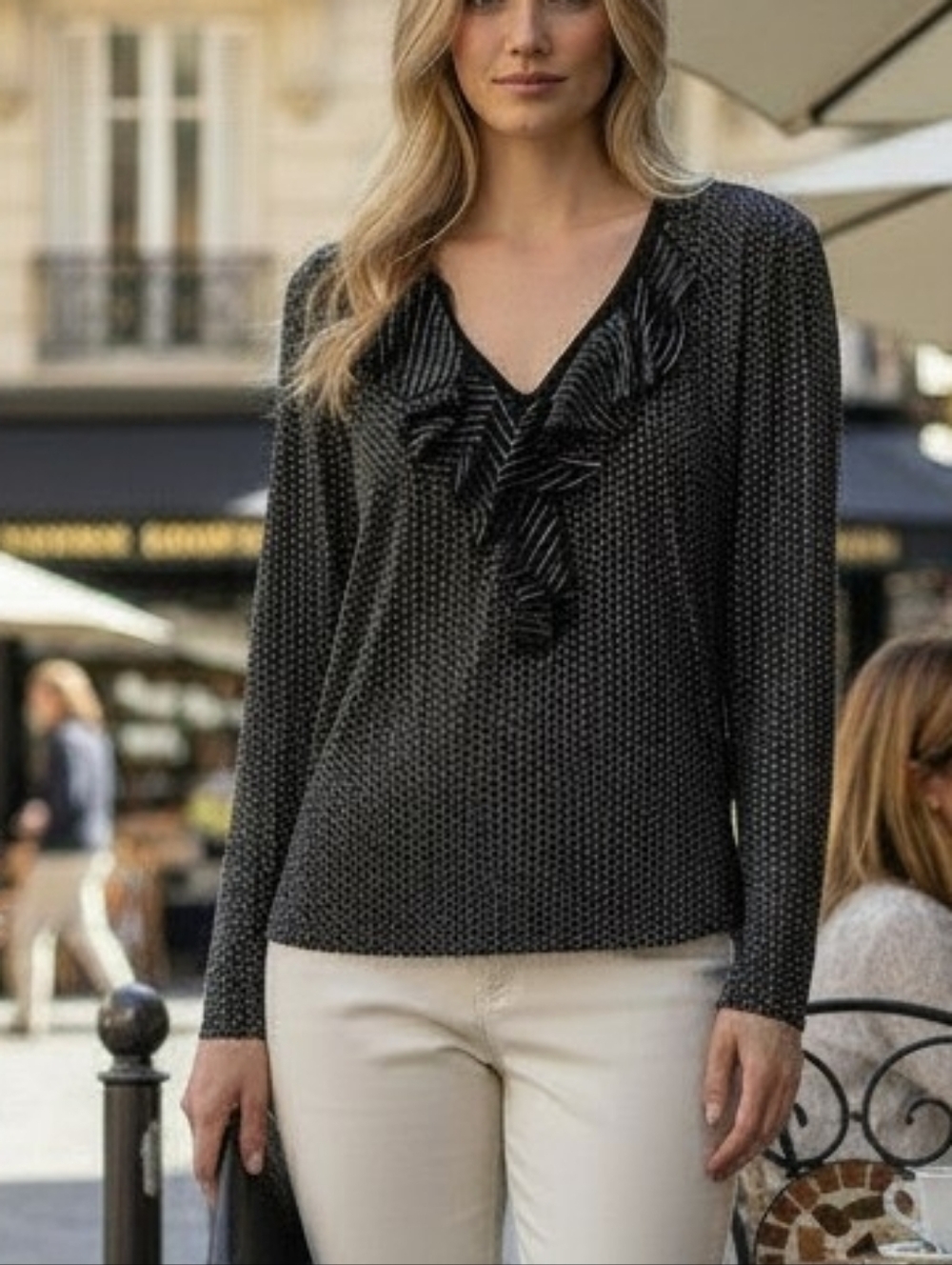 Lauren By Ralph Lauren Ruffled Polka Dot Black And White Blouse, Day To Night